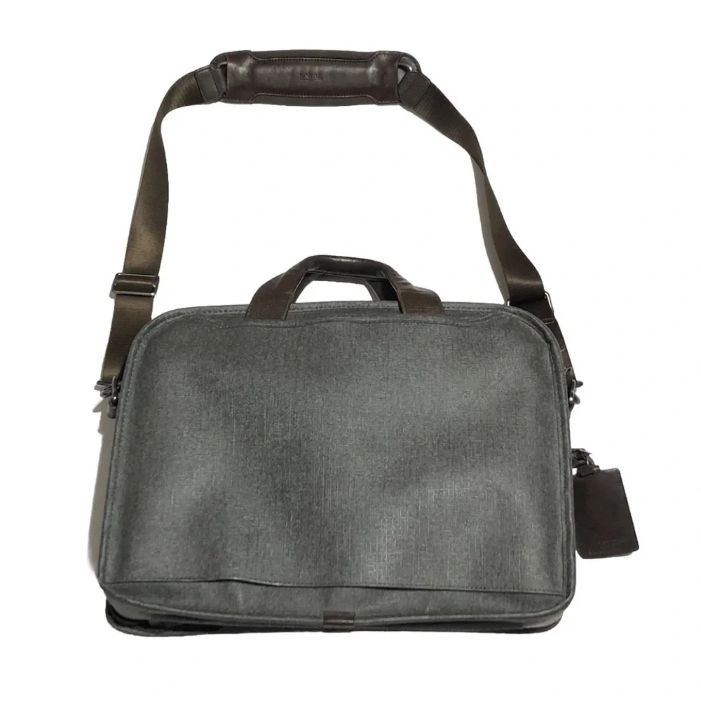 Tumi Alpha 2 T-Pass Laptop Bag Briefcase Earl Gray-Brown Leather